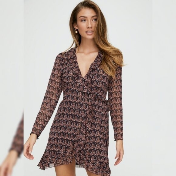 ARITZIA | Wilfred Louise wrap dress metallic  brown ruffle sz S - Picture 1 of 8